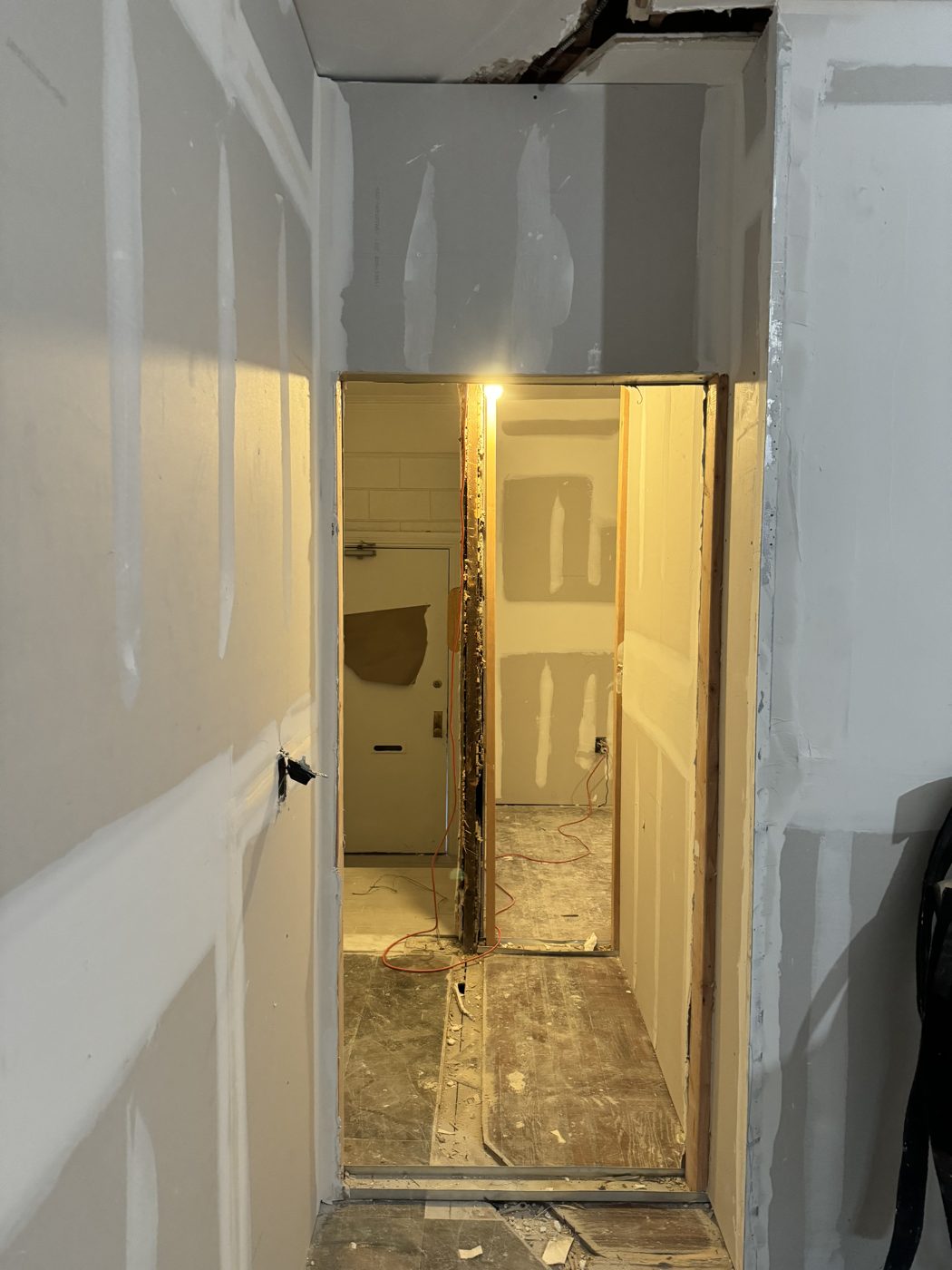 Drywall installation in progress by Art-Tech Construction Corp